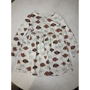 Wonder Nation Girls White Brown Poodle Doodle Dog Print Long Sleeve Dress 5T